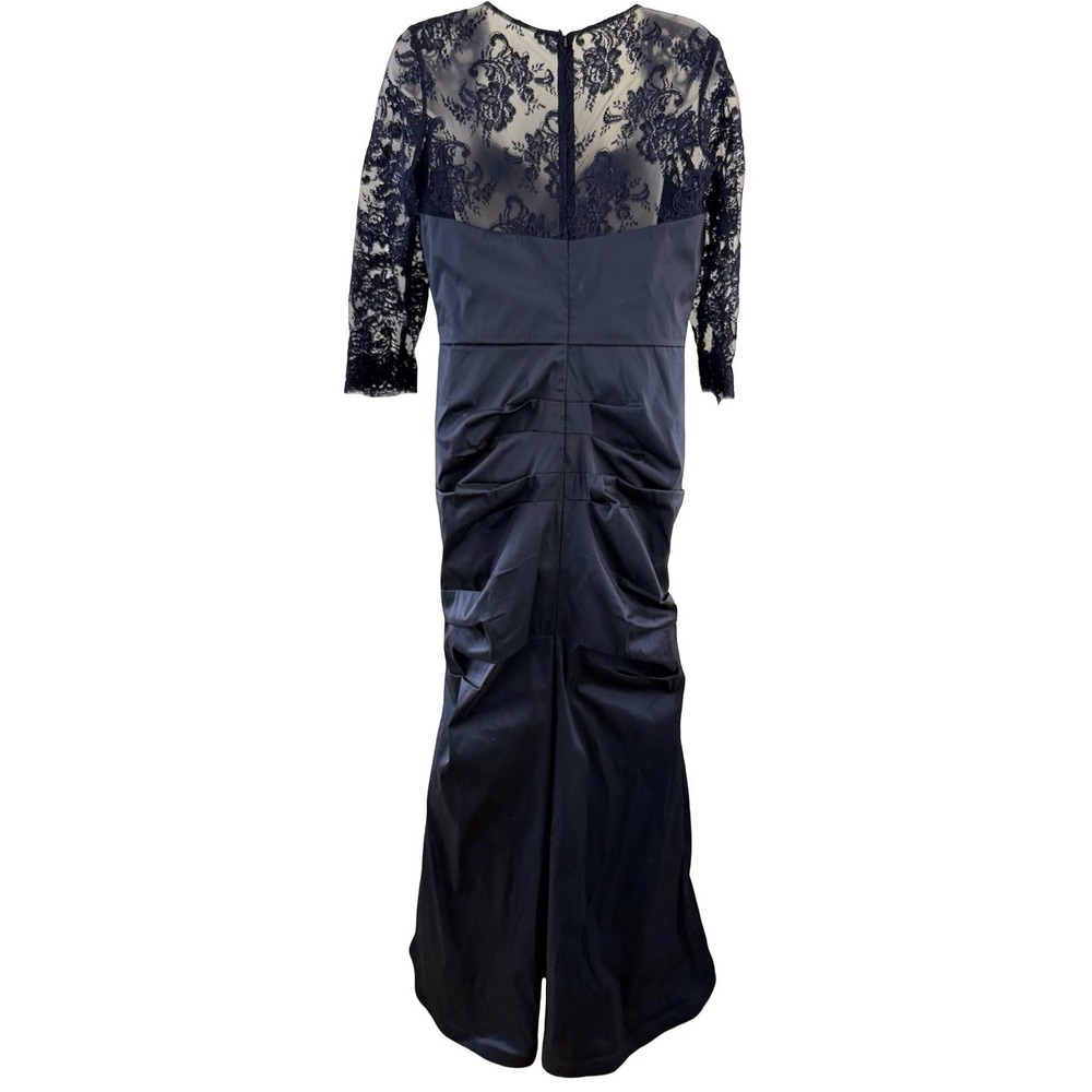 Teri Jon Dress Womens 8 Navy Blue Lace Sequin Mermaid Maxi Ruched Formal Gown - Picture 2 of 16